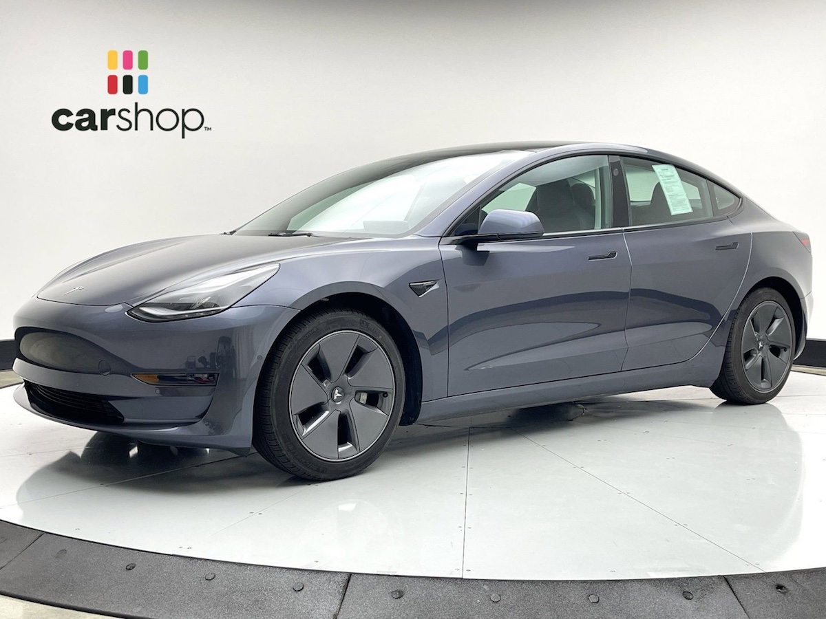 A blue Tesla Model 3